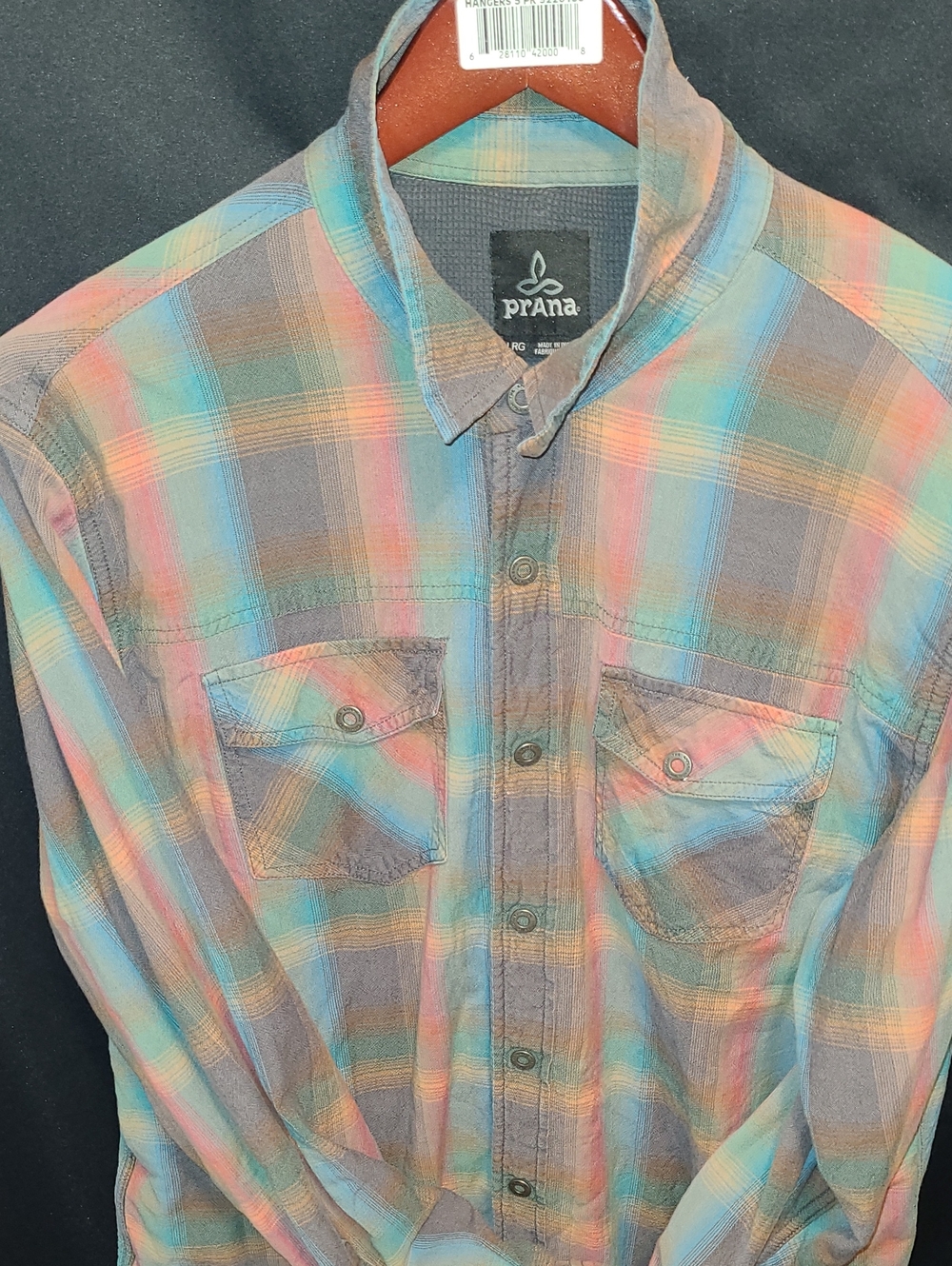 Prana Men's Pastel Plaid Button-Down Shirt in Blue, Pink, Green Organic Cotton - Picture 2 of 11